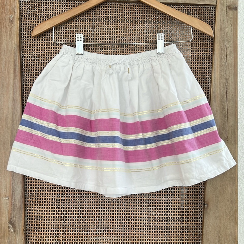 💚BUY 3 for $15 Gymboree Girls Striped White Pink Blue Gold skirt sz L/10